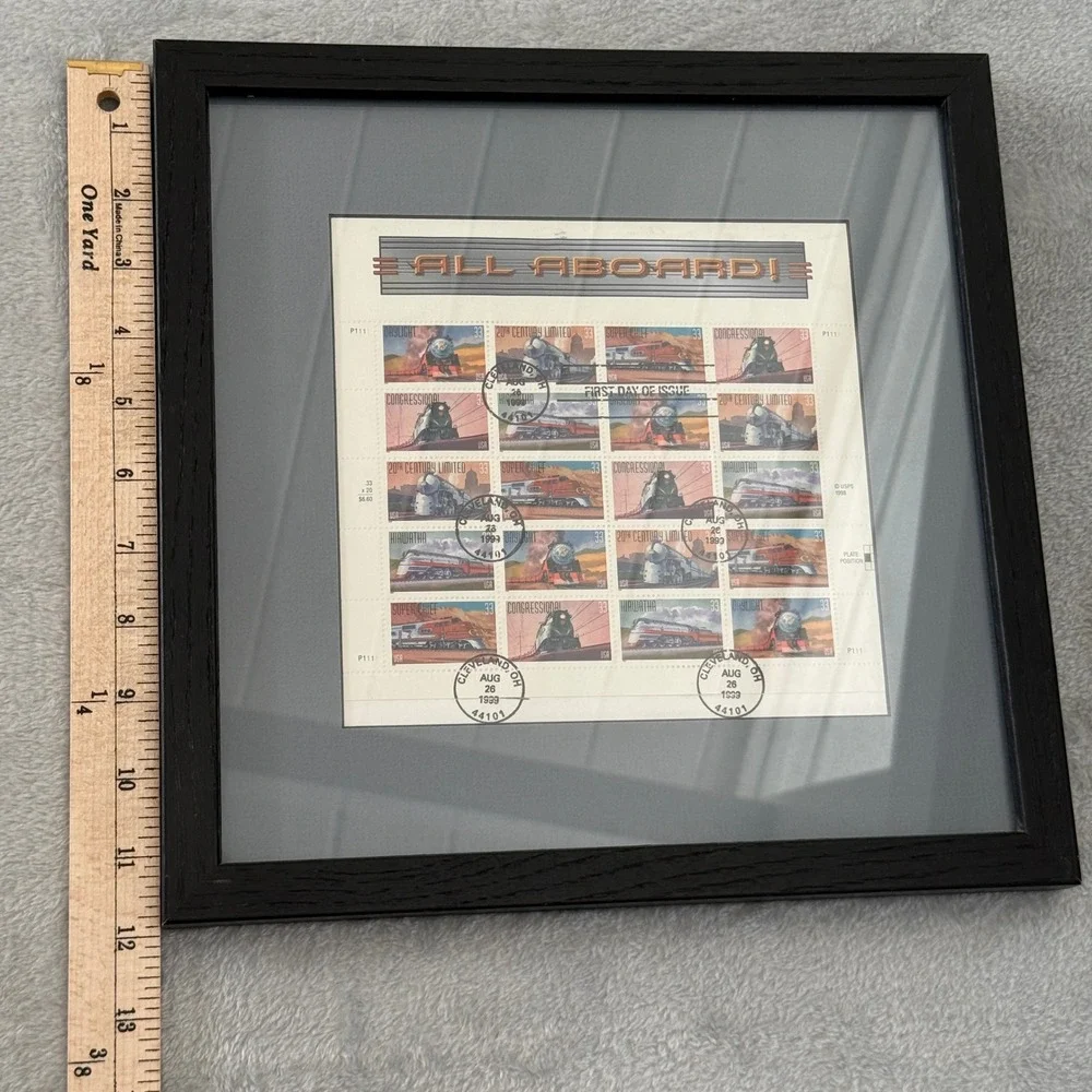 USPS All Aboard Train‎ Stamp Sheet 1999 First Day Issue Framed 33c Rail